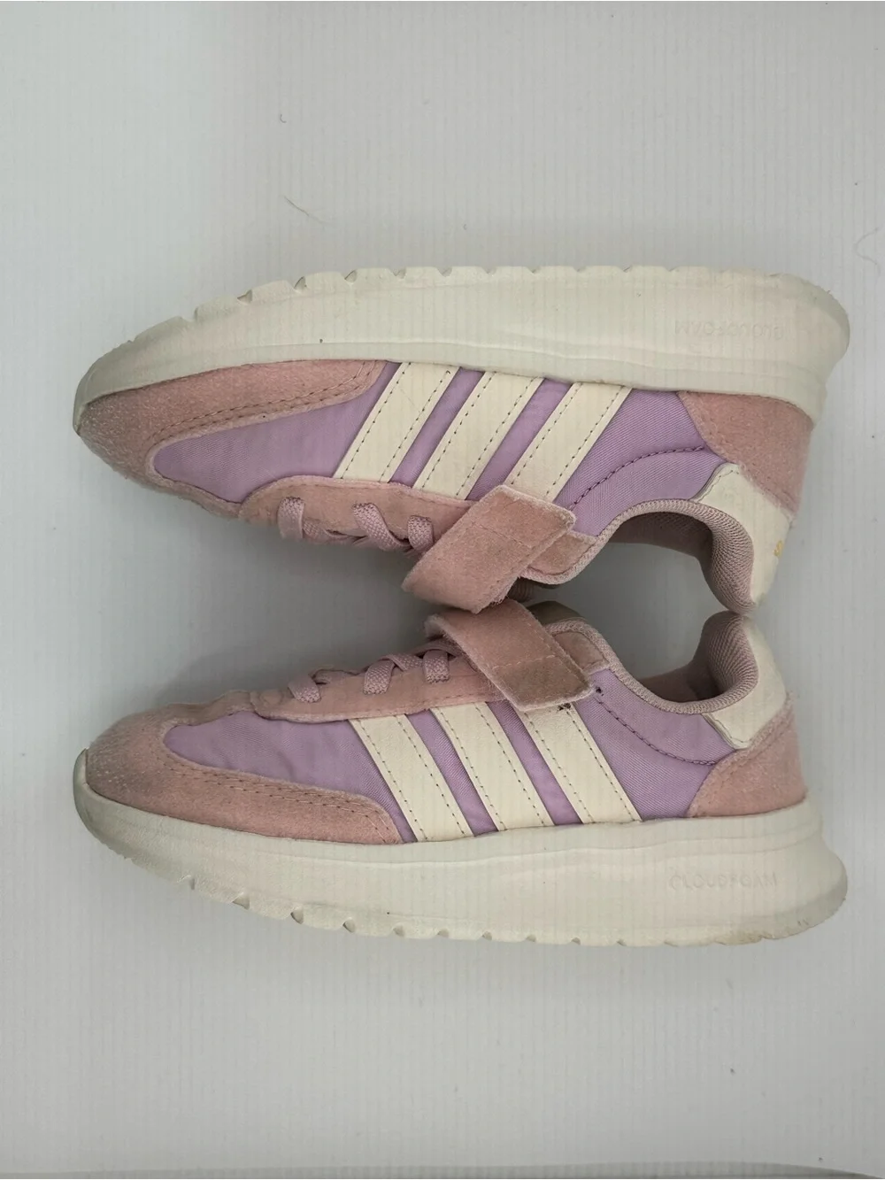 adidas Kids Pink and Cream Athletic Sneakers with Hook-and-Loop Strap